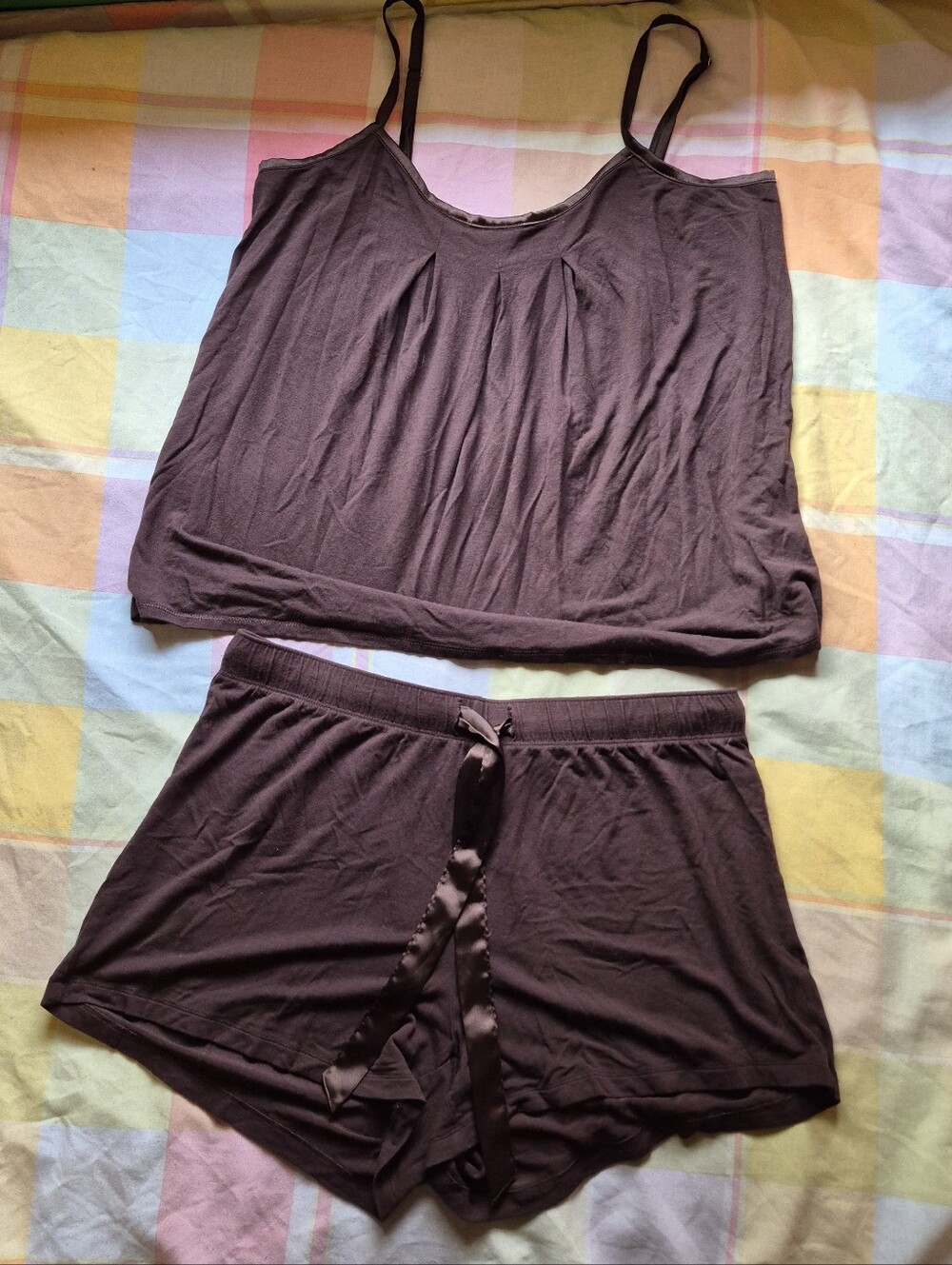 Joe Fresh Dark Brown Spaghetti Strap Tank & Shorts Sleep Set